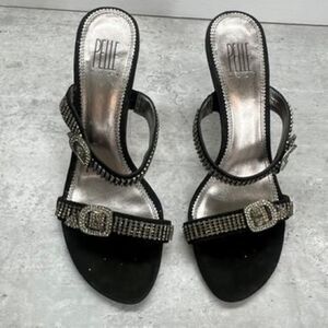 Vtg Pelle Moda Black Silver Suede Rhinestones Detail Strappy Sandals Womens 8.5M
